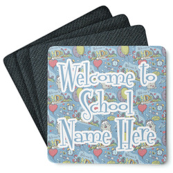 Welcome to School Square Rubber Backed Coasters - Set of 4 (Personalized)