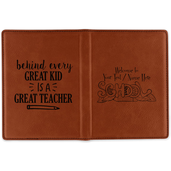 Welcome to School Cognac Leather Passport Holder Outside Double Sided - Apvl