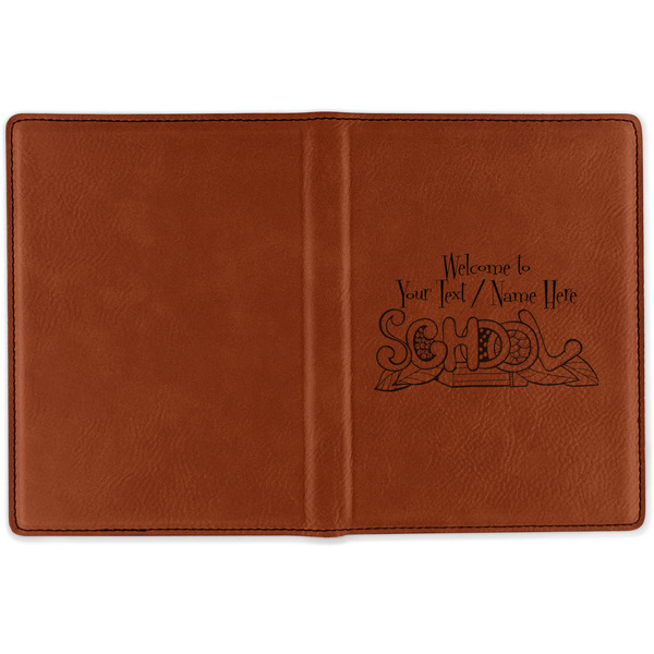 Welcome to School Cognac Leather Passport Holder Outside Single Sided - Apvl