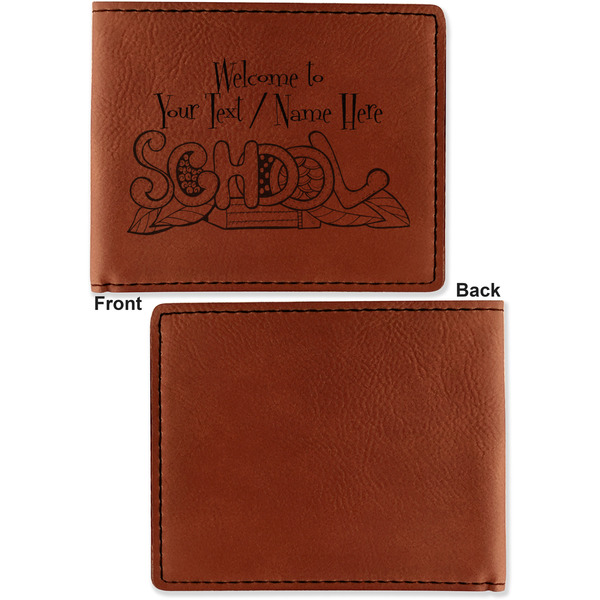 Welcome to School Cognac Leatherette Bifold Wallets - Front and Back Single Sided - Apvl