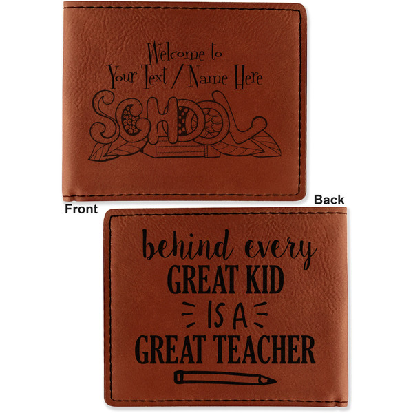 Welcome to School Cognac Leatherette Bifold Wallets - Front and Back