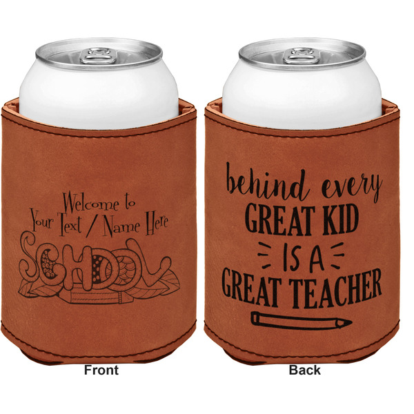 Welcome to School Cognac Leatherette Can Sleeve - Double Sided Front and Back