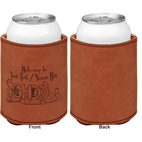 Welcome to School Cognac Leatherette Can Sleeve - Single Sided Front and Back
