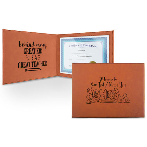 Custom Welcome to School Leatherette Certificate Holder - Front and Inside (Personalized)