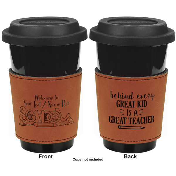 Welcome to School Cognac Leatherette Mug Sleeve - Double Sided Apvl