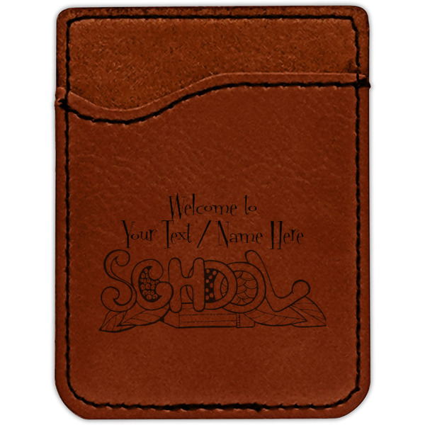 Welcome to School Cognac Leatherette Phone Wallet close up