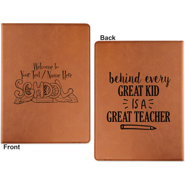 Welcome to School Cognac Leatherette Portfolios with Notepad - Large - Double Sided - Apvl