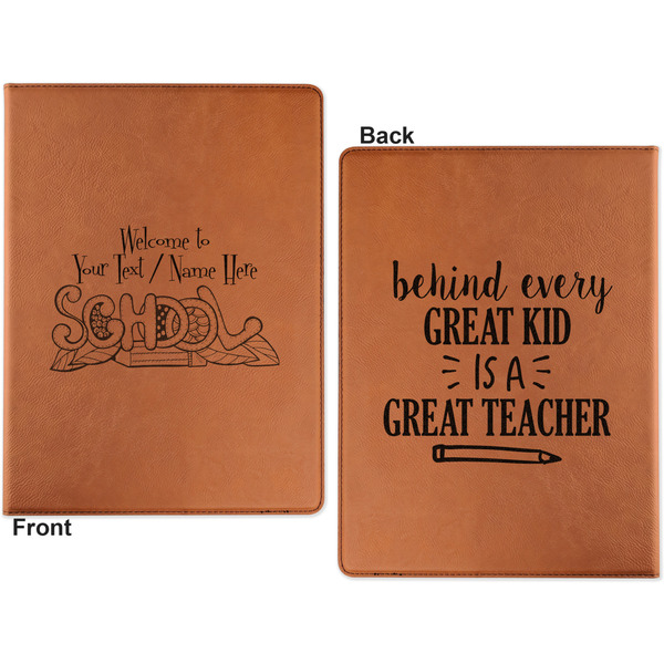 Welcome to School Cognac Leatherette Portfolios with Notepad - Small - Double Sided- Apvl