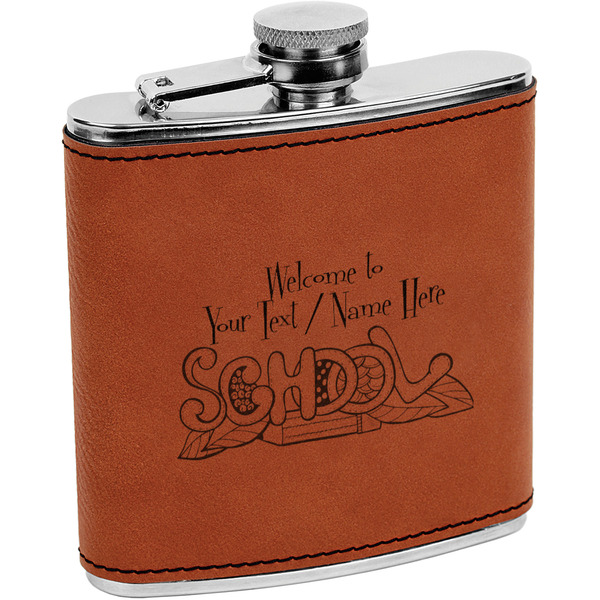 Custom Welcome to School Leatherette Wrapped Stainless Steel Flask (Personalized)