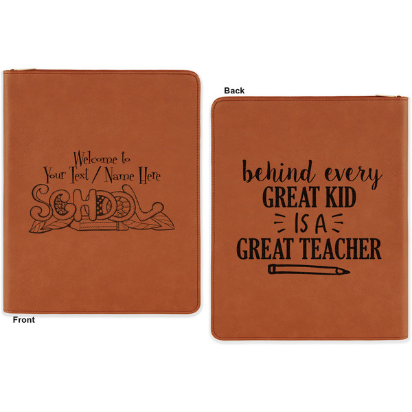 Welcome to School Cognac Leatherette Zipper Portfolios with Notepad - Double Sided - Apvl