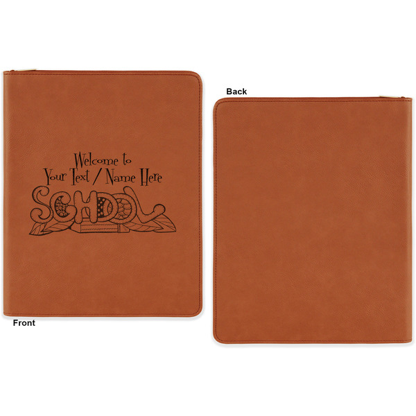 Welcome to School Cognac Leatherette Zipper Portfolios with Notepad - Single Sided - Apvl