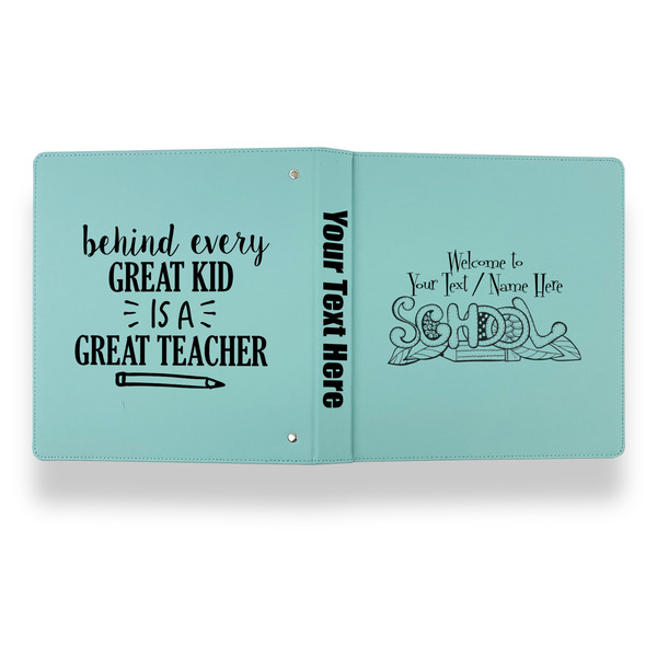 Welcome to School Leather Binder - 1" - Teal - Back Spine Front View