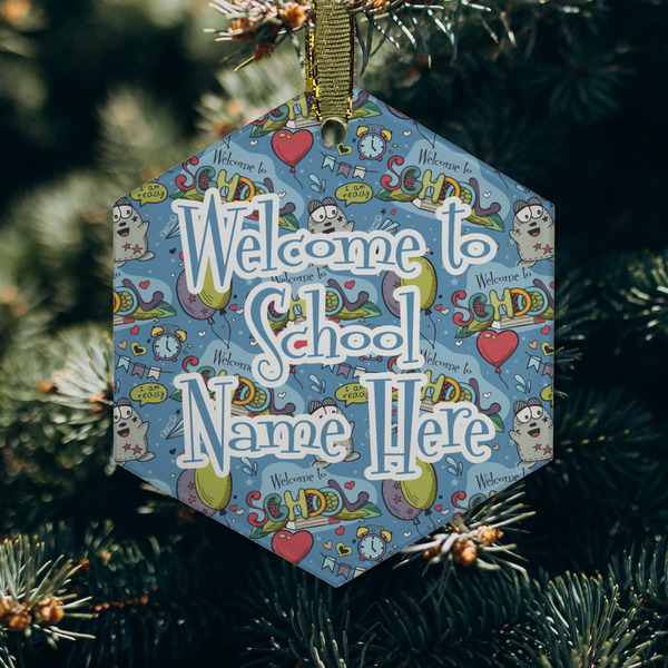 Welcome to School Frosted Glass Ornament - Hexagon (Lifestyle)