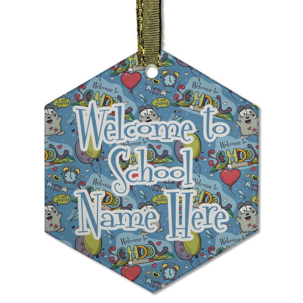 Custom Welcome to School Flat Glass Ornament - Hexagon w/ Name or Text