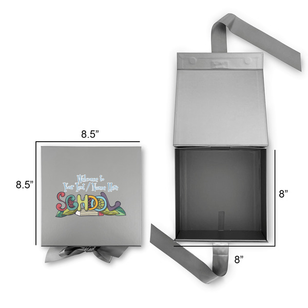 Welcome to School Gift Boxes with Magnetic Lid - Silver - Open & Closed