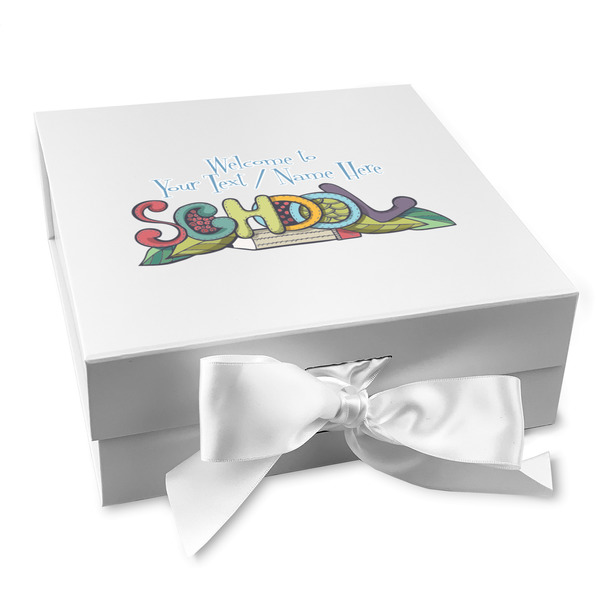 Custom Welcome to School Gift Box with Magnetic Lid - White (Personalized)