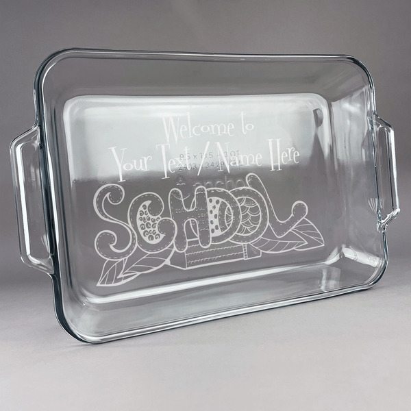 Custom Welcome to School Glass Baking Dish with Truefit Lid - 13in x 9in (Personalized)