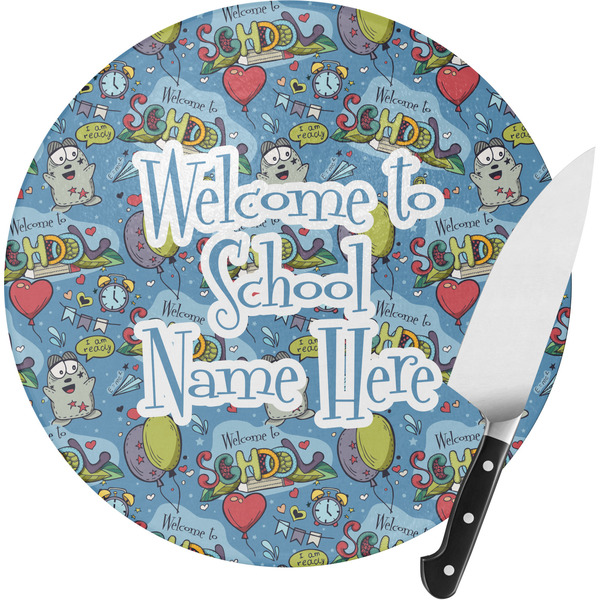Custom Welcome to School Round Glass Cutting Board - Medium (Personalized)