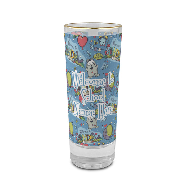 Custom Welcome to School 2 oz Shot Glass -  Glass with Gold Rim - Single (Personalized)