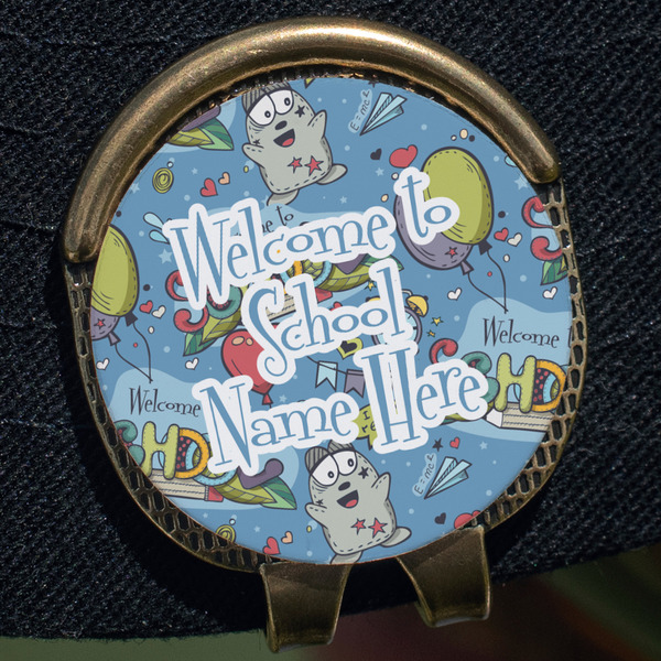 Welcome to School Golf Ball Marker Hat Clip - Gold - Close Up