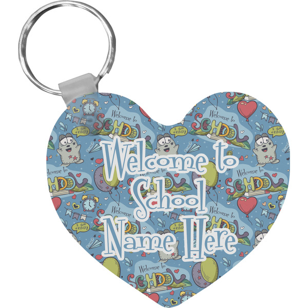 Custom Welcome to School Heart Plastic Keychain w/ Name or Text