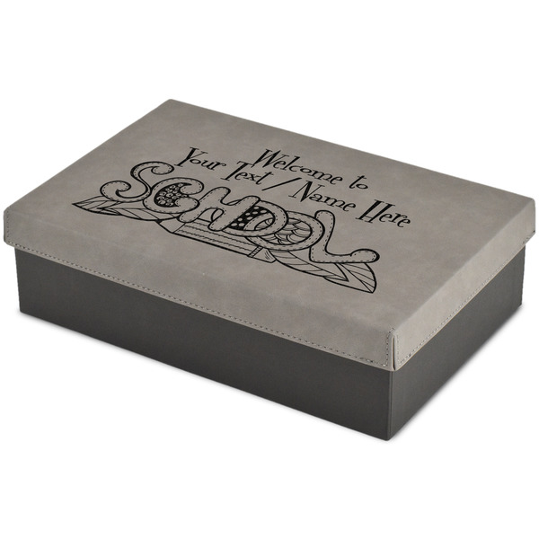 Custom Welcome to School Large Gift Box w/ Engraved Leather Lid (Personalized)