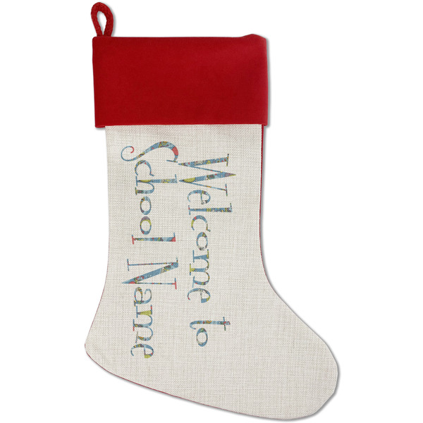 Custom Welcome to School Red Linen Stocking (Personalized)