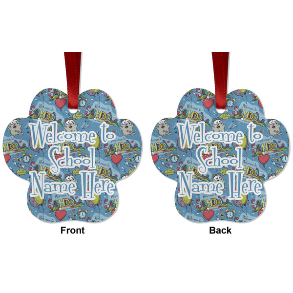 Welcome to School Metal Paw Ornament - Front and Back