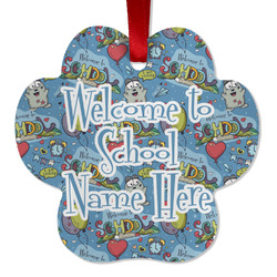 Welcome to School Metal Paw Ornament - Double Sided w/ Name or Text