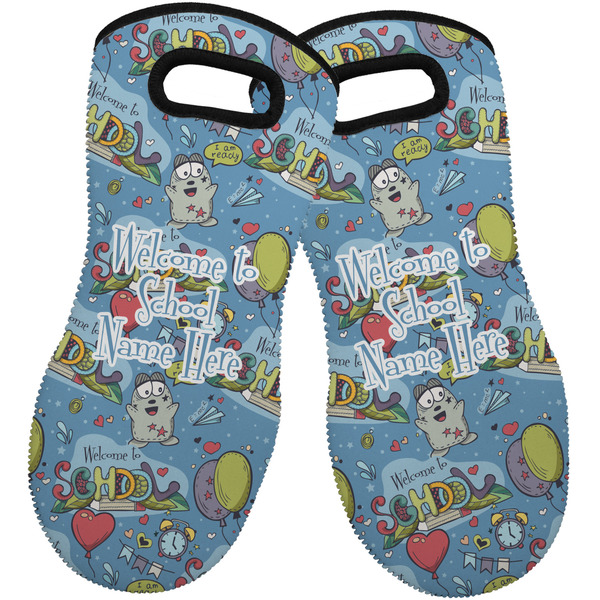 Custom Welcome to School Neoprene Oven Mitts - Set of 2 w/ Name or Text