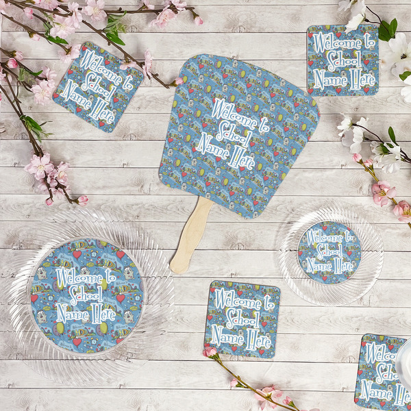 Welcome to School Party Supplies Combination Image - All items - Plates, Coasters, Fans