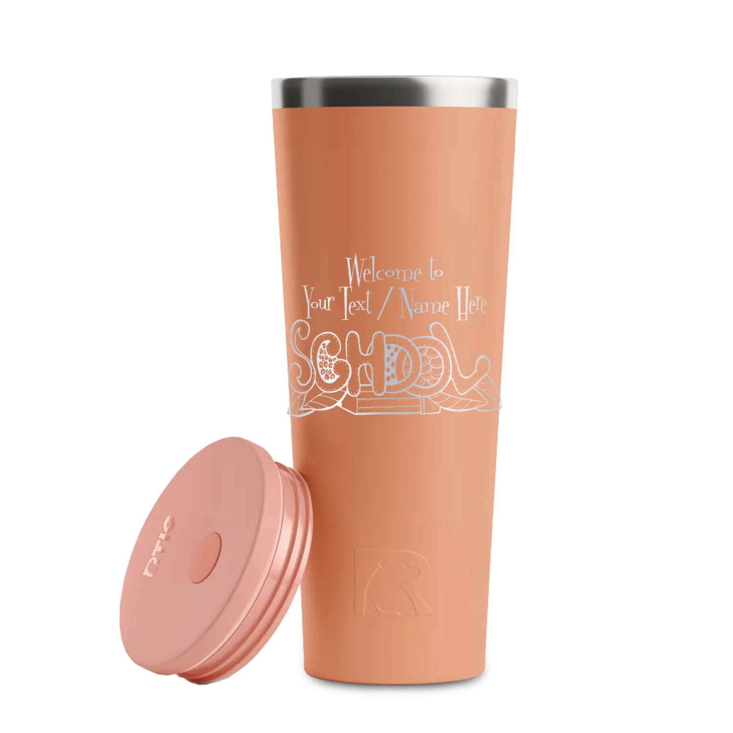 https://www.youcustomizeit.com/common/MAKE/2463811/Welcome-to-School-Peach-RTIC-Everyday-Tumbler-28-oz-Lid-Off.jpg?lm=1698263802
