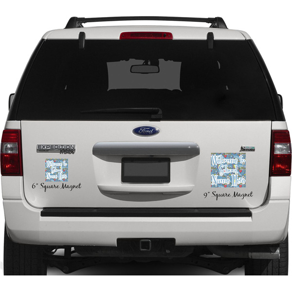Welcome to School Personalized Square Car Magnets on Ford Explorer