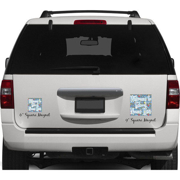 Welcome to School Personalized Square Car Magnets on Ford Explorer
