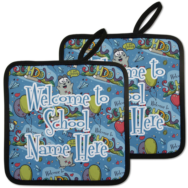 Custom Welcome to School Pot Holders - Set of 2 w/ Name or Text