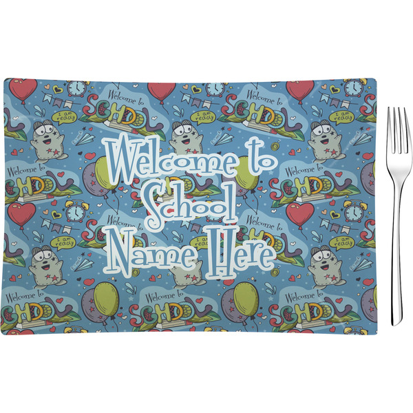 Custom Welcome to School Rectangular Glass Appetizer / Dessert Plate - Single or Set (Personalized)