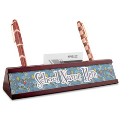 Welcome to School Red Mahogany Nameplate with Business Card Holder (Personalized)