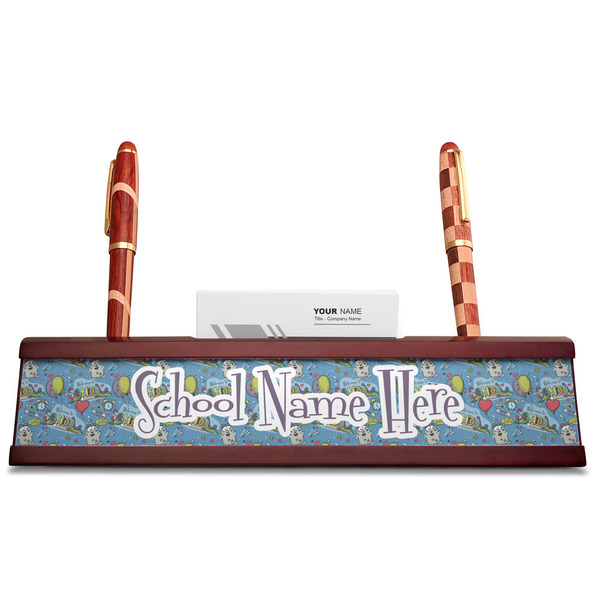 Welcome to School Red Mahogany Nameplates with Business Card Holder - Straight