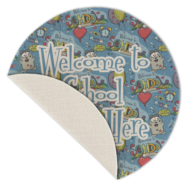 Welcome to School Round Linen Placemats - Front (folded corner single sided)