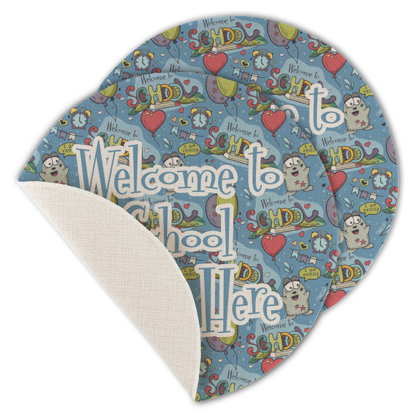 Custom Welcome to School Round Linen Placemat - Single Sided - Set of 4 (Personalized)
