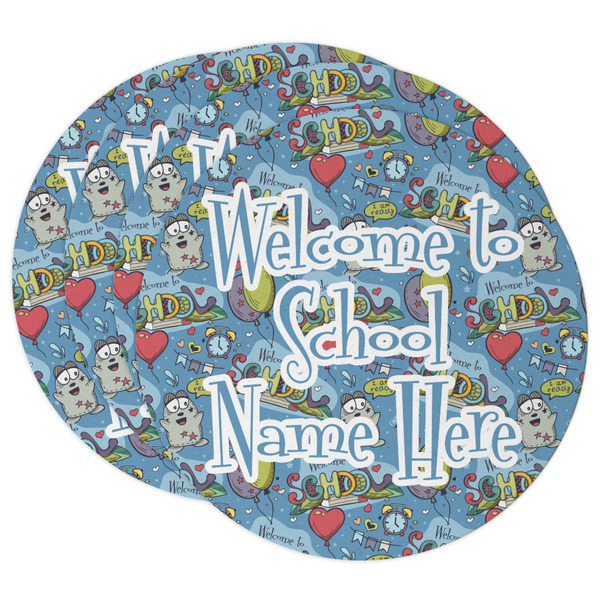 Custom Welcome to School Round Paper Coasters w/ Name or Text