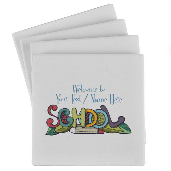Custom Welcome to School Absorbent Stone Coasters - Set of 4 (Personalized)