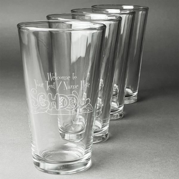Custom Welcome to School Pint Glasses - Engraved (Set of 4) (Personalized)