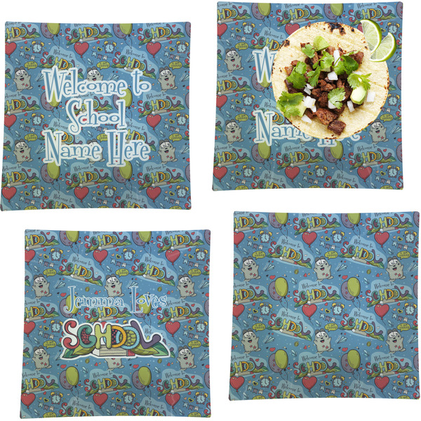 Custom Welcome to School Set of 4 Glass Square Lunch / Dinner Plate 9.5" (Personalized)