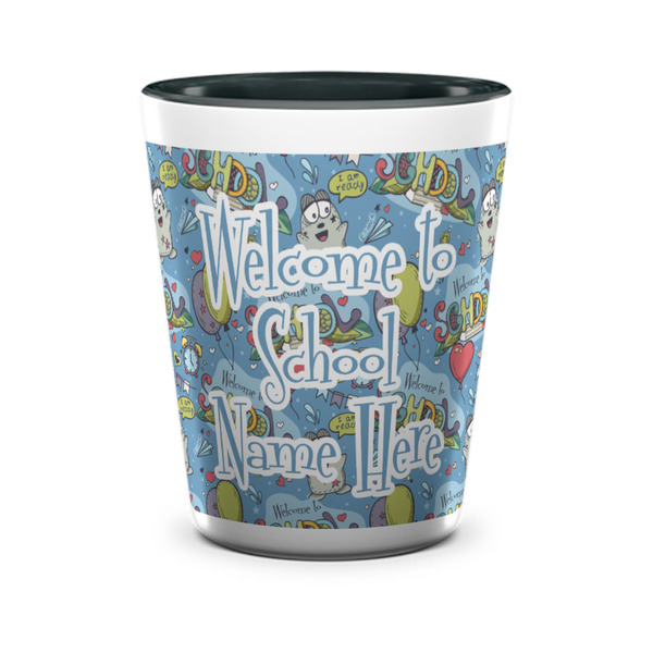 Custom Welcome to School Ceramic Shot Glass - 1.5 oz - Two Tone - Set of 4 (Personalized)