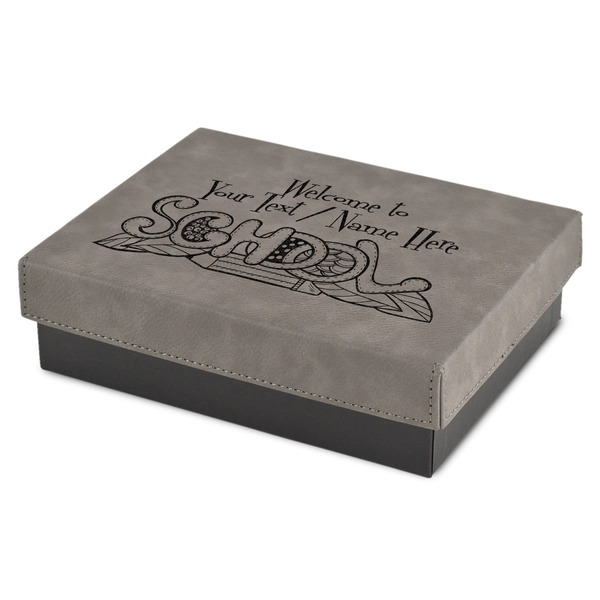 Custom Welcome to School Small Gift Box w/ Engraved Leather Lid (Personalized)