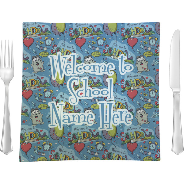 Custom Welcome to School 9.5" Glass Square Lunch / Dinner Plate- Single or Set of 4 (Personalized)