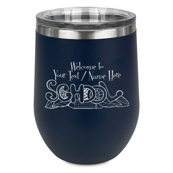 Custom Welcome to School Stemless Stainless Steel Wine Tumbler - Navy - Double Sided (Personalized)