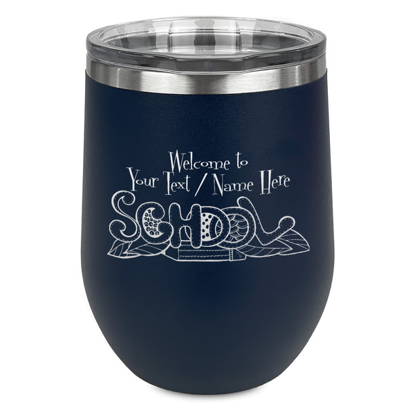 Custom Welcome to School Stemless Stainless Steel Wine Tumbler - Navy - Single Sided (Personalized)