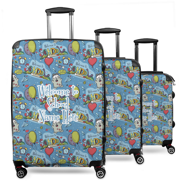 Custom Welcome to School 3 Piece Luggage Set - 20" Carry On, 24" Medium Checked, 28" Large Checked (Personalized)